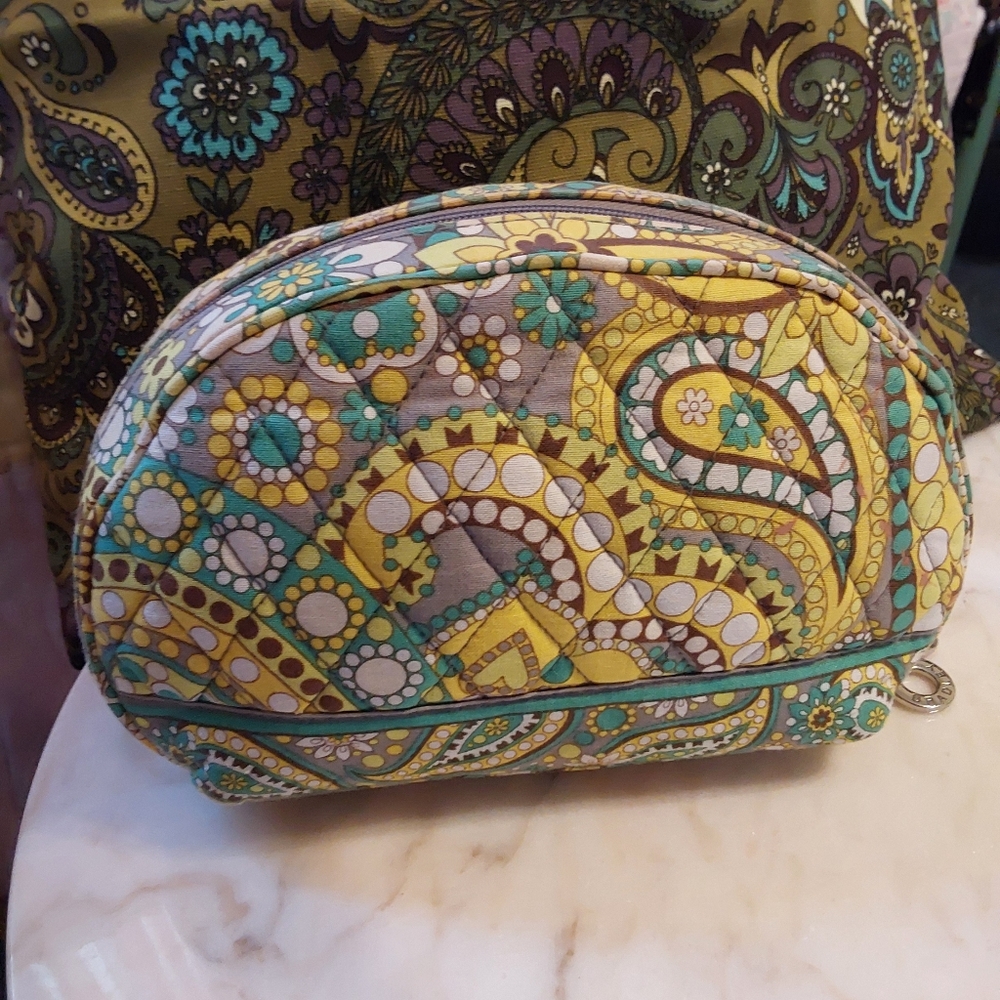 Vera Bradley Lemon Parfait Cosmetic Bag, Retired 2011 Quilted Cotton Domed Style